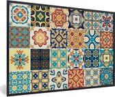 Fotolijst incl. Poster - Bloemen - Vintage - Patroon - Blauw - Oranje - 60x40 cm - Posterlijst