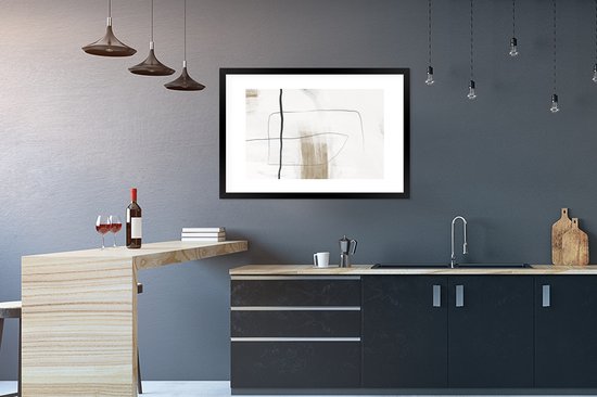 Affiche avec cadre Peinture - Zwart - Wit - 90x60 cm