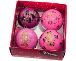 Kurt S. Adler kunststof kerstbal disney minnie mouse 7.5cm roze 4 stuks