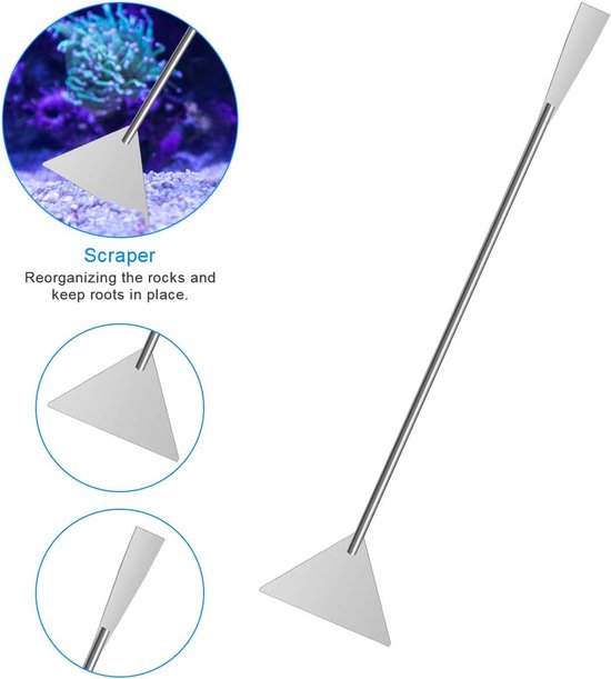 6-in-1 Aquascaping-tool voor waterplanten, roestvrij staal, zilver, pincet, schaar, spatel voor aquarium, schoon aquascaping-gereedschapssets met visnet, 80p PH-papier (zilver) — afbeelding 4