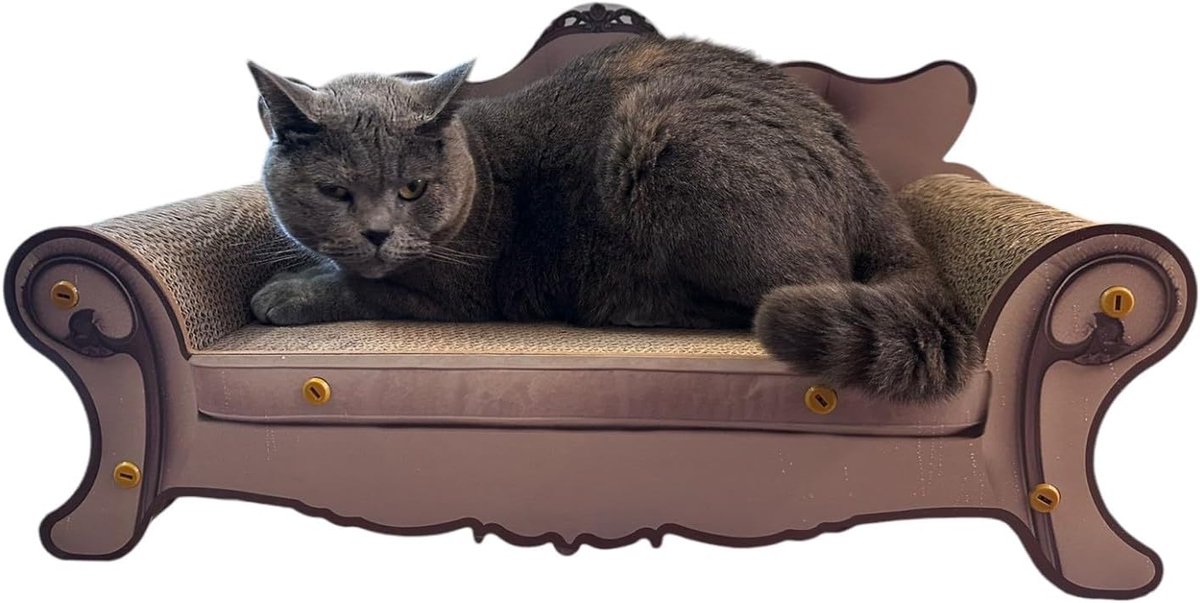 Kattenligstoel en krabplank, 2-in-1 karton voor ontspanning en slijpen van de klauwen, stijlvol design, antieke sofa 24285