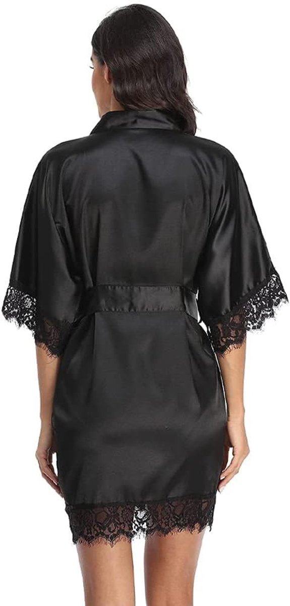 ochtendjas badjas satijn kort sexy kimono robe V-hals nachtkleding met riem nachthemd voor bruid bruidsmeisjes — afbeelding 3