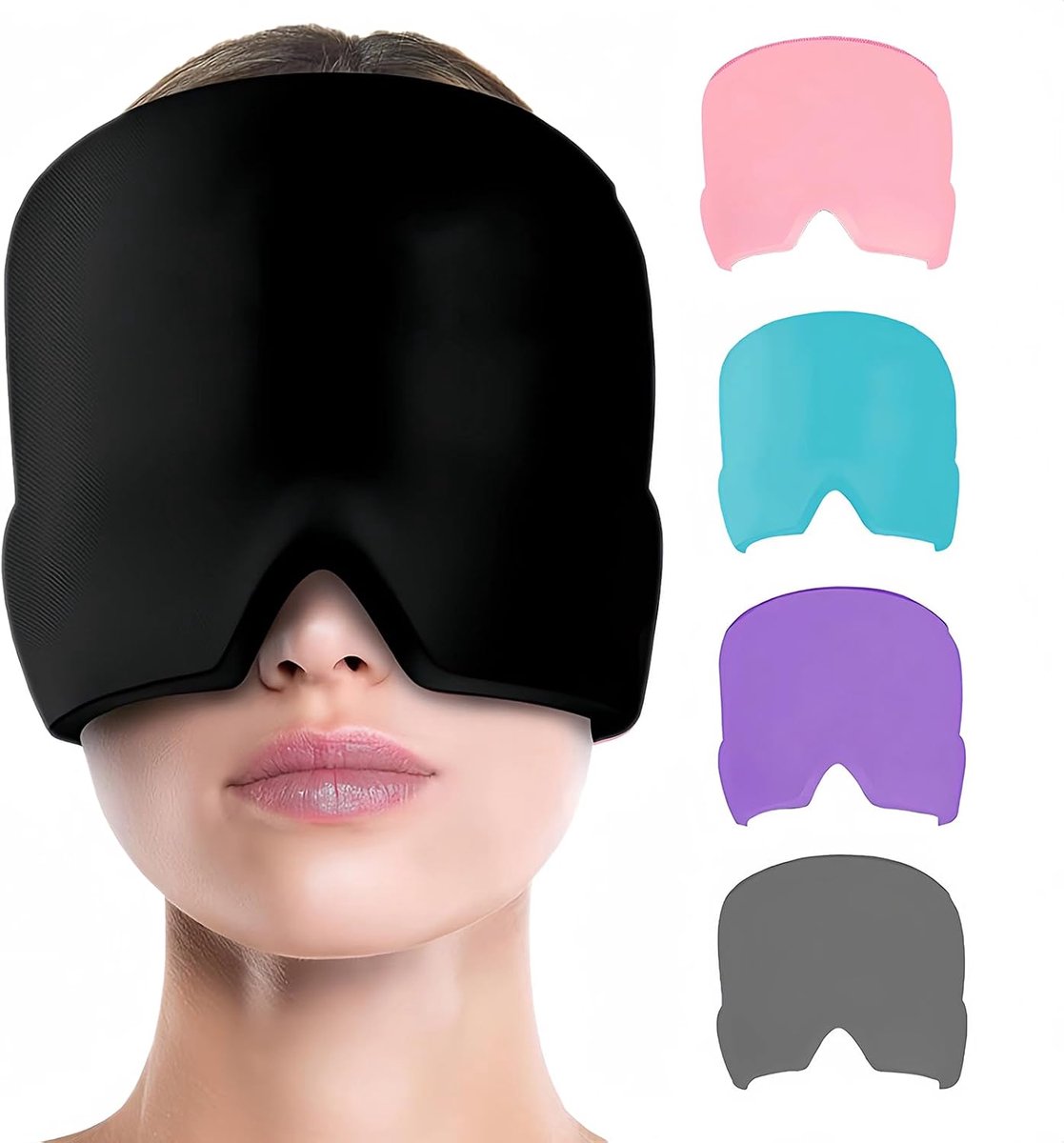 Masker, migraine, met vermindering van migraine, rekbare hoofdpijn, cold-, slaapmasker, hoofdmasker, voor hoofdpijn, gezwollen ogen, stressvermindering (zwart)