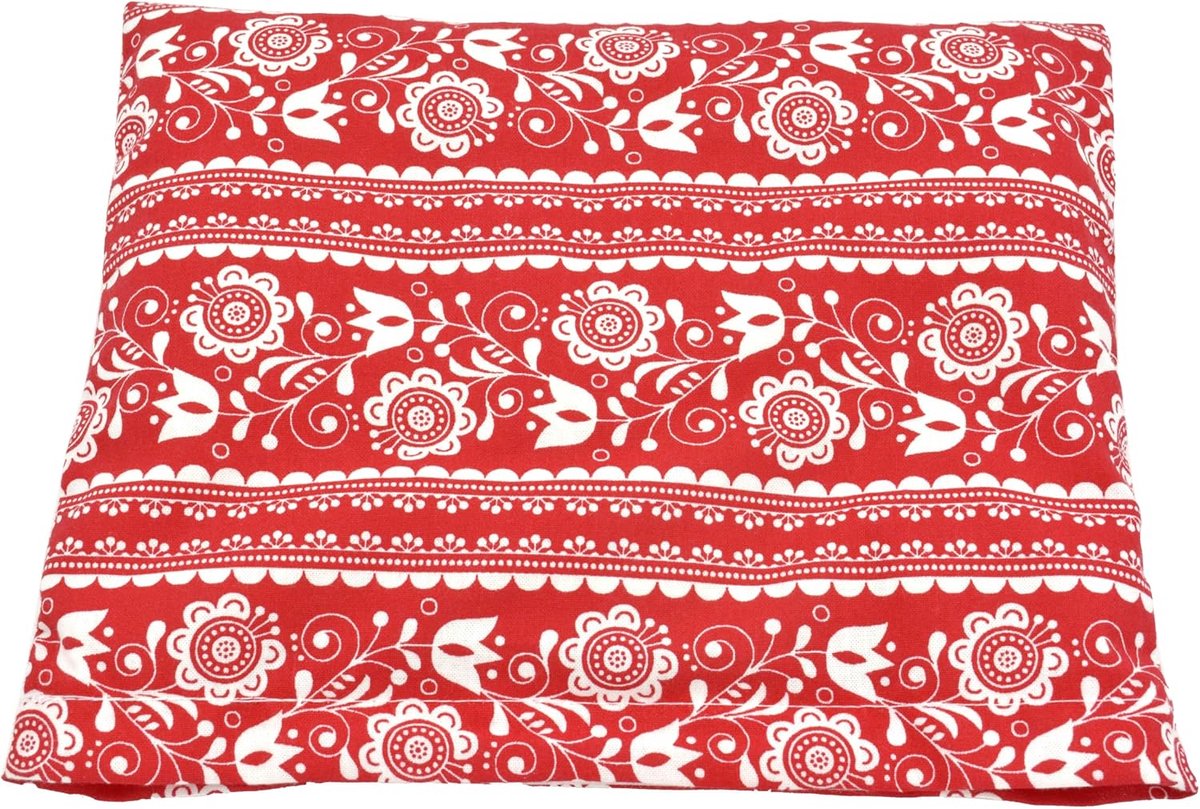 19×18 cm – CE-gecertificeerd warmtekussen klasse I – 100% katoen – natuurlijke tarwevulling – warmte- en koudetoepassing, rood-wit patroon