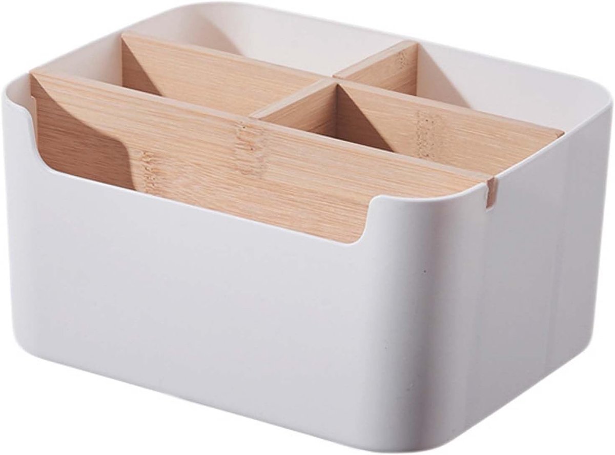 Bureau-organizer, 5 vakken, houten bureau-opbergdoos, multifunctionele uitneembare bureau-organizer, bureau-organizer, afstandsbediening, voor cosmetica, pennen, brillen (wit)