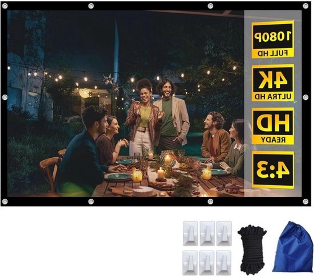 Projectiescherm - Thuisbioscoop Scherm - Film Avonden - Kreukvrij Dubbelzijdig - 200 inch - Wit