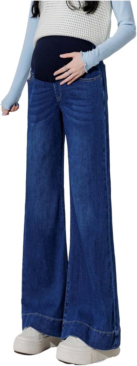 Zwangerschapsjeans met verstelbare tailleband, elegante denimbroek met zakken voor vrouwen tot 175 cm, stretch bootcut jeans voor zwangere vrouwen