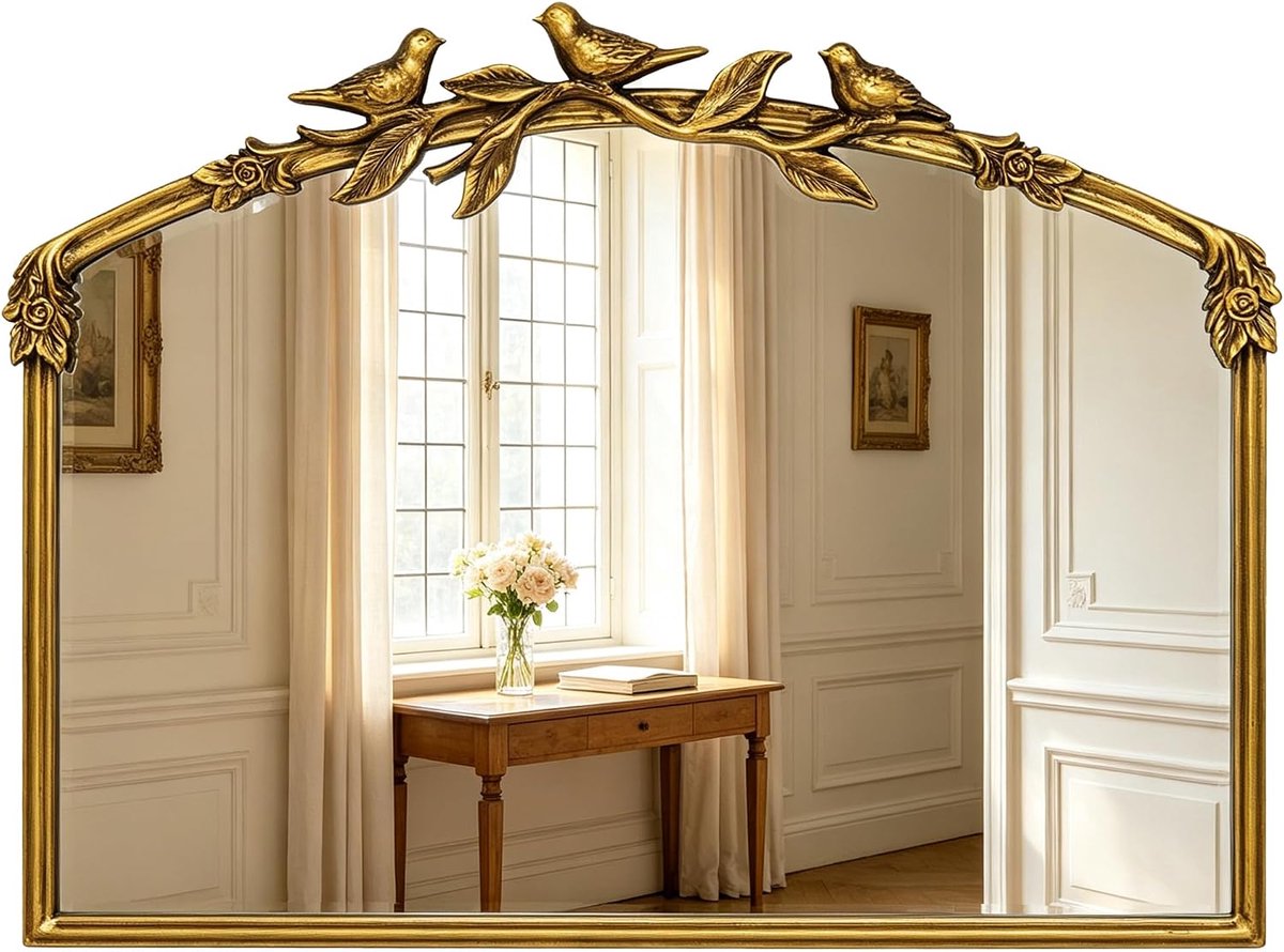 spiegel goud, de ideale wanddecoratie wandspiegel goud barok voor woonkamer en hal (Gouden, 80 x 60(H) cm)