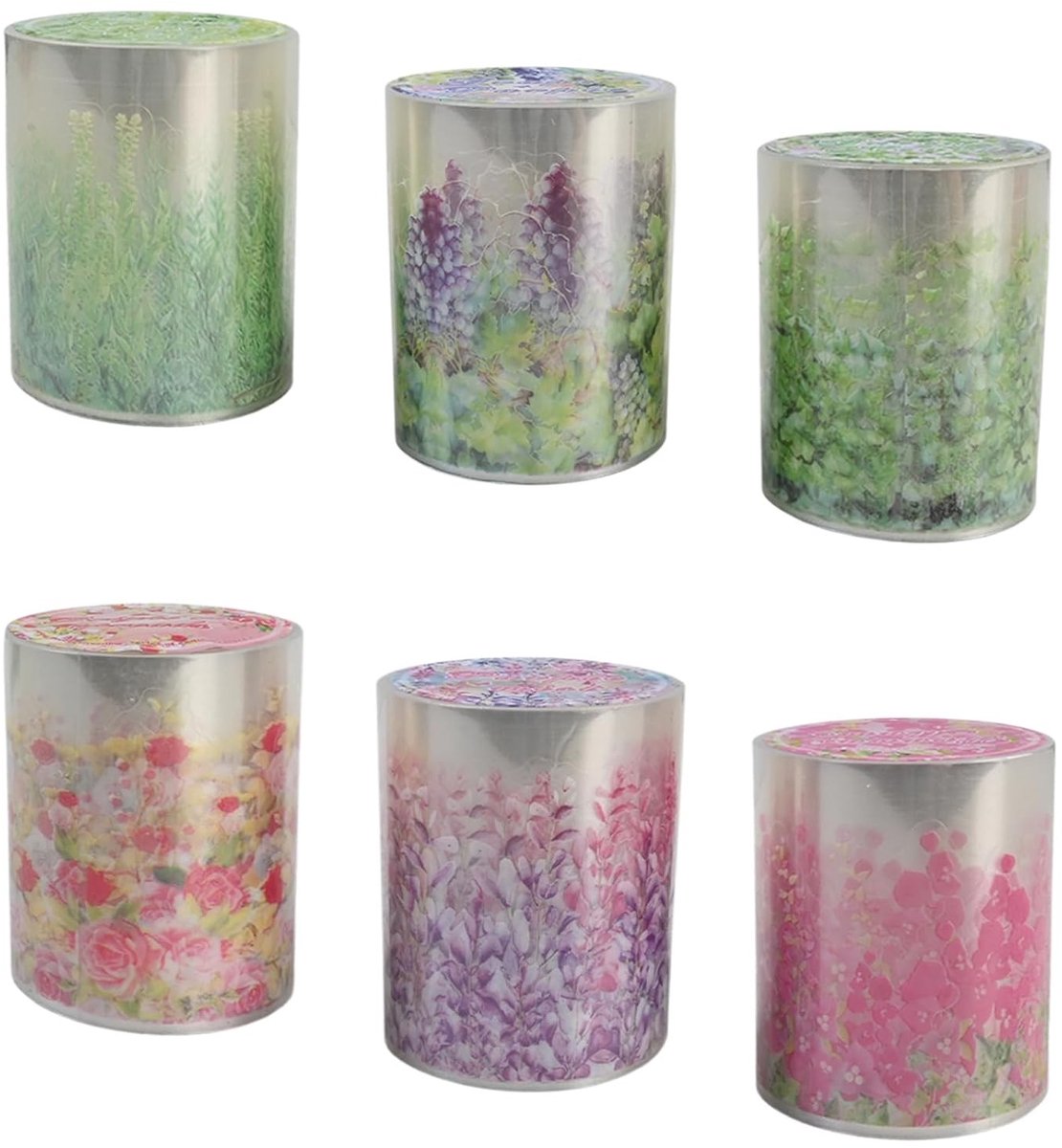 Decoratieve Plakband Set van 6 Rollen met Vintage Bloemenpatroon, Transparant en Waterdicht, Ideaal voor Scrapbooking, Bullet Journal en Creatieve Klussen