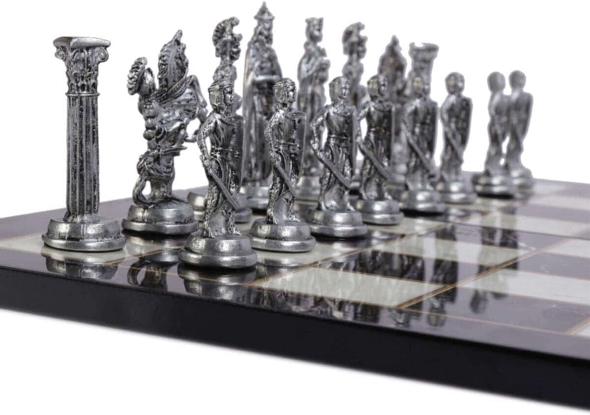 Britse antieke koperen schaakstukken en vouwen marmeren patroon MDF tafel spel leuke intelligentie Schaken (Color : A)