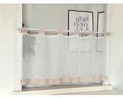 vitrage met lussen, korte vitrage, effen, klein venster, korte keukengordijn, 1 stuk, zand, H x B 30 x 140 cm