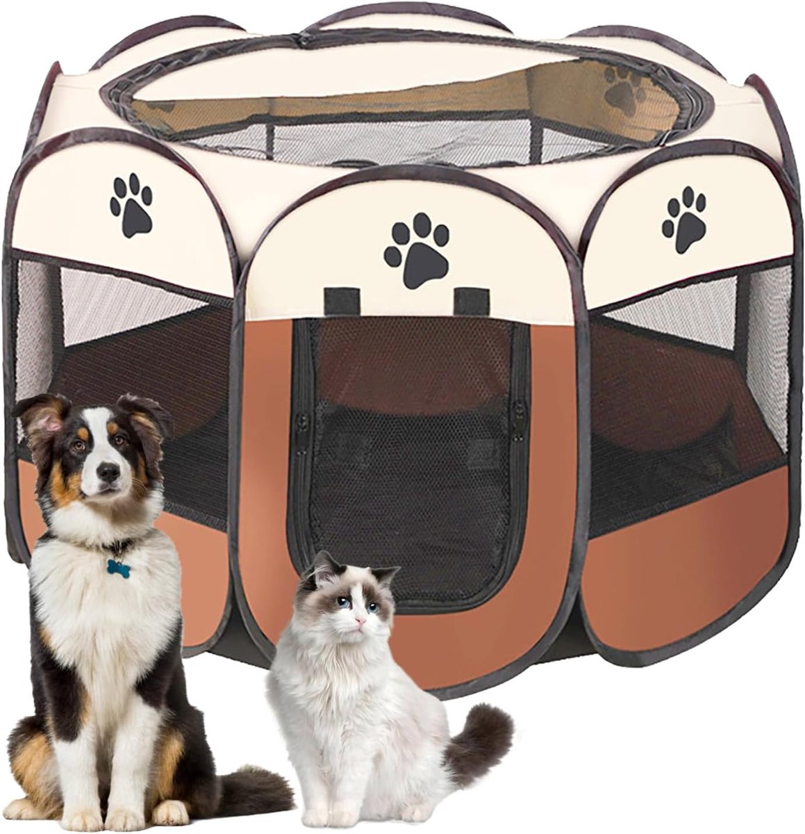 puppyren, puppybox, hondenbox, opvouwbaar kattenverblijf, waterdichte Oxford stoffen box, hond, kattenkooi, hondenkooi voor katten, honden, konijnen (Bruin, L, 8)