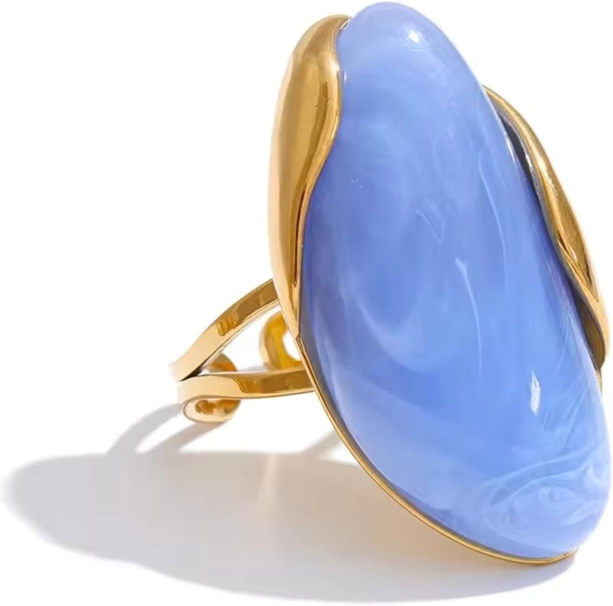 Statementring voor dames, verstelbaar, M - XL, ovale harssteen in goud, kleurrijk, boho, modesieraad, groot, waterdicht en roestvrij staal, 18K verguld, cadeau voor vrouwen