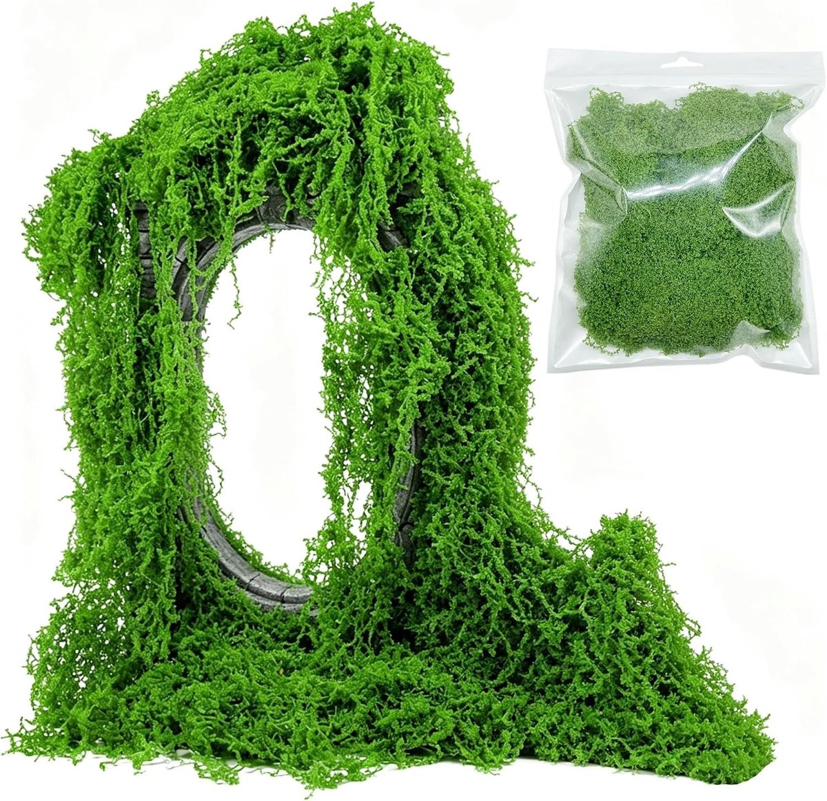 Kunstgras voor Potplanten en Decoratie van Feeëntuinen en Spoorweglandschappen, 30 g, Donkergroen