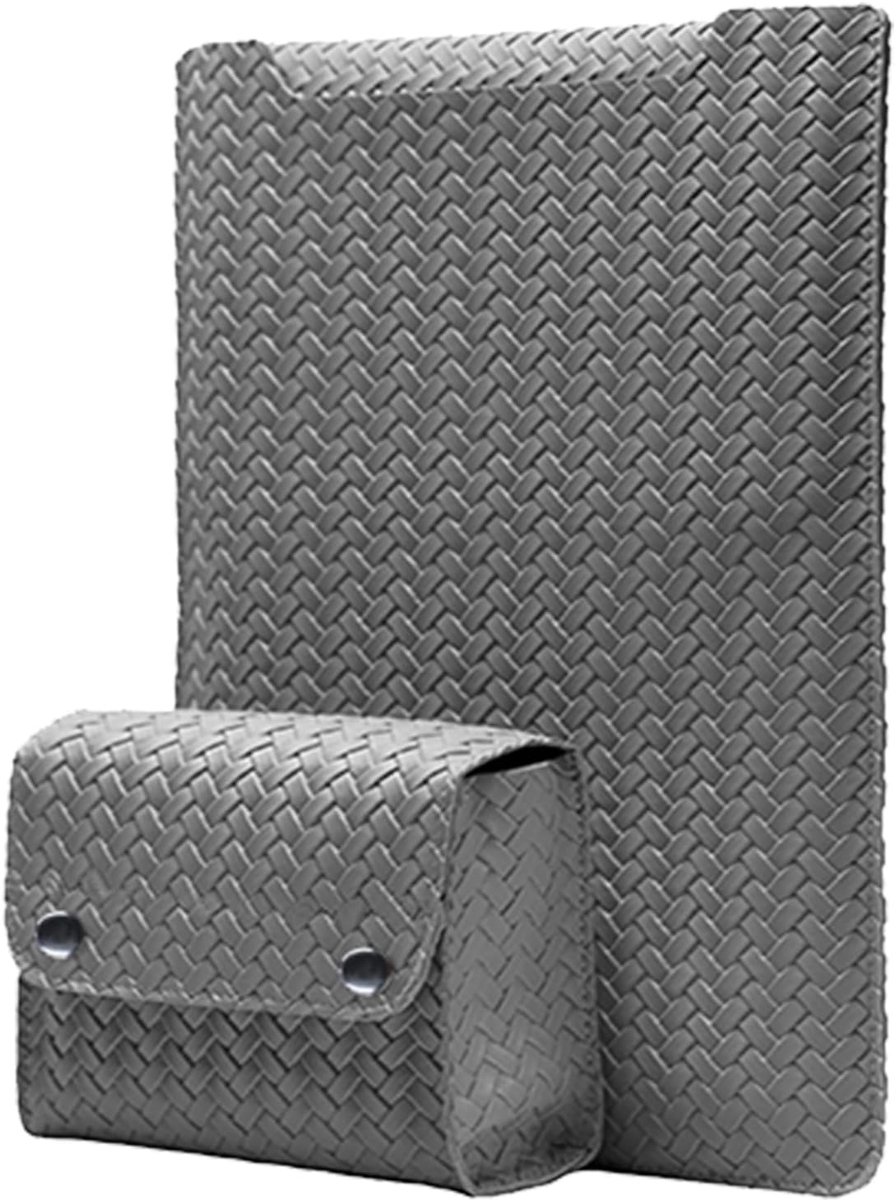 13,3-14 inch laptophoes voor MacBook Pro 14 inch M4/M3/M2/M1 Pro/Max 2025-2021, MacBook Air/Pro13", PU lederen geweven laptophoes hoes voor HP Dell Lenovo Surface Laptop - Grijs