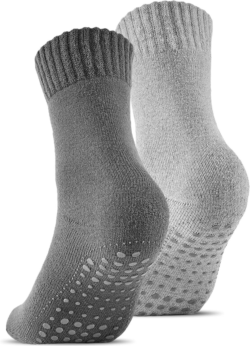 2 Paar ABS Sokken met Wol voor Heren en Dames, Thermosokken van Vol-Frotté, Antislip Wollen Sokken, Slipvaste Stoppersokken, Wintersokken, Warme Huissokken