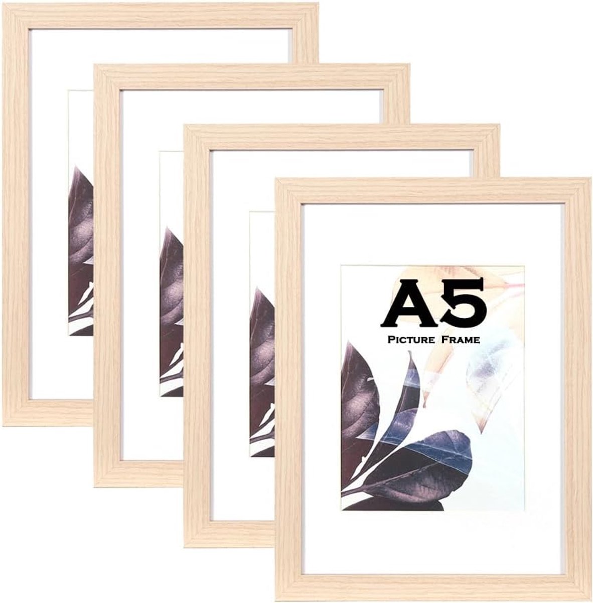 houten A5 fotolijst, set van 4, vrijstaand en wandmontage