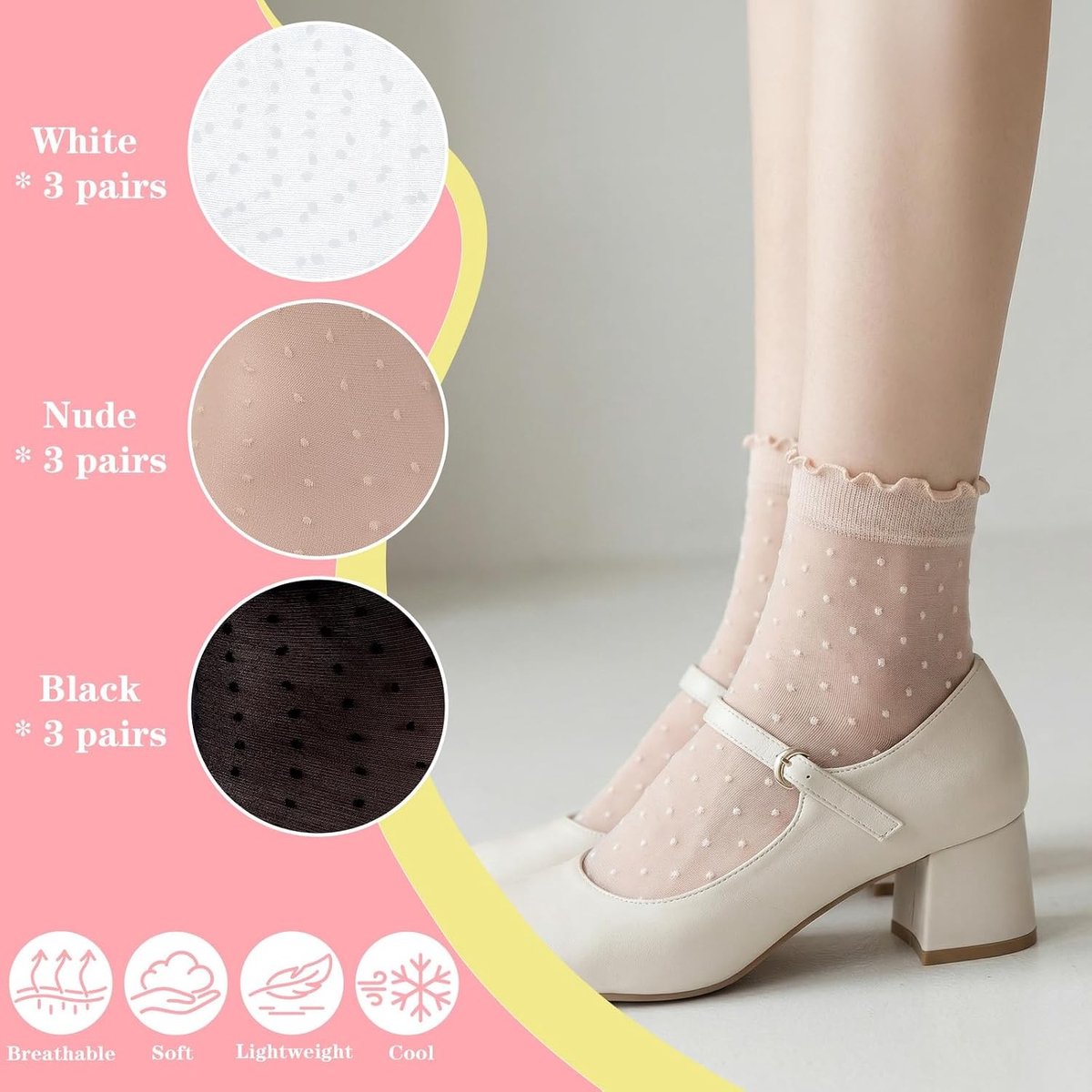 9 Paar Transparante Nylon Kousen voor Dames, Ademend, Zijdeachtig en Met Stippen, Perfect voor Elke Dag