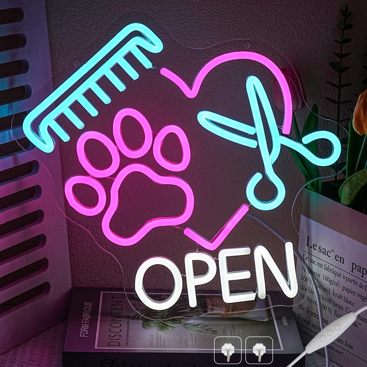 Open neonbord Paw Neon Licht voor Wanddecoratie Dimbaar Kleurrijk Huisdier Grooming Salon Open LED Teken voor Dierenwinkel Huisdier Ziekenhuis Huisdier Salon Winkel Slaapkamer