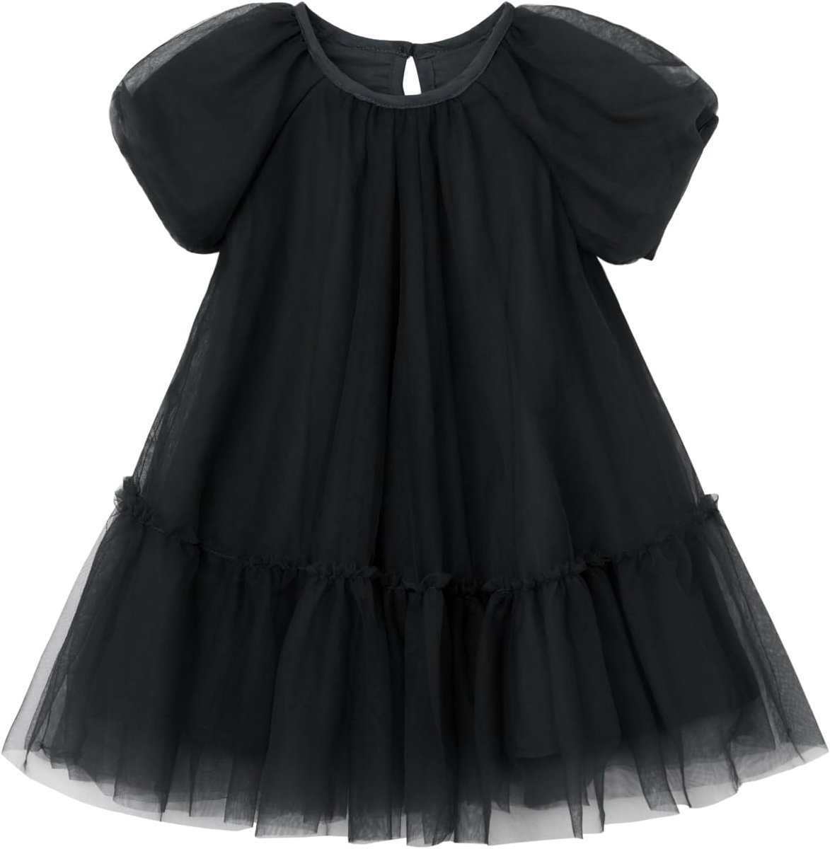 Tule-jurk voor meisjes met katoenen voering, elegante A-lijn partyjurk met pofmouwen, meerlaagse rok en comfort voor actieve kinderen