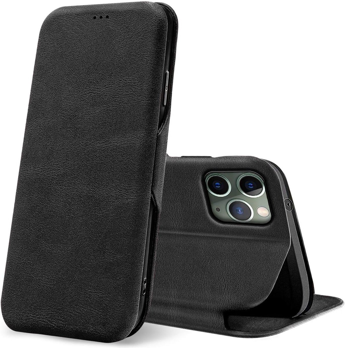 Bookcase voor iPhone 11 Pro Max Hoesje (6.5), Premium Flip Cover Magneetsluiting Telefoonhoesje voor Apple iPhone 11 Pro Max Case met Kaarthouders slots, Zwart