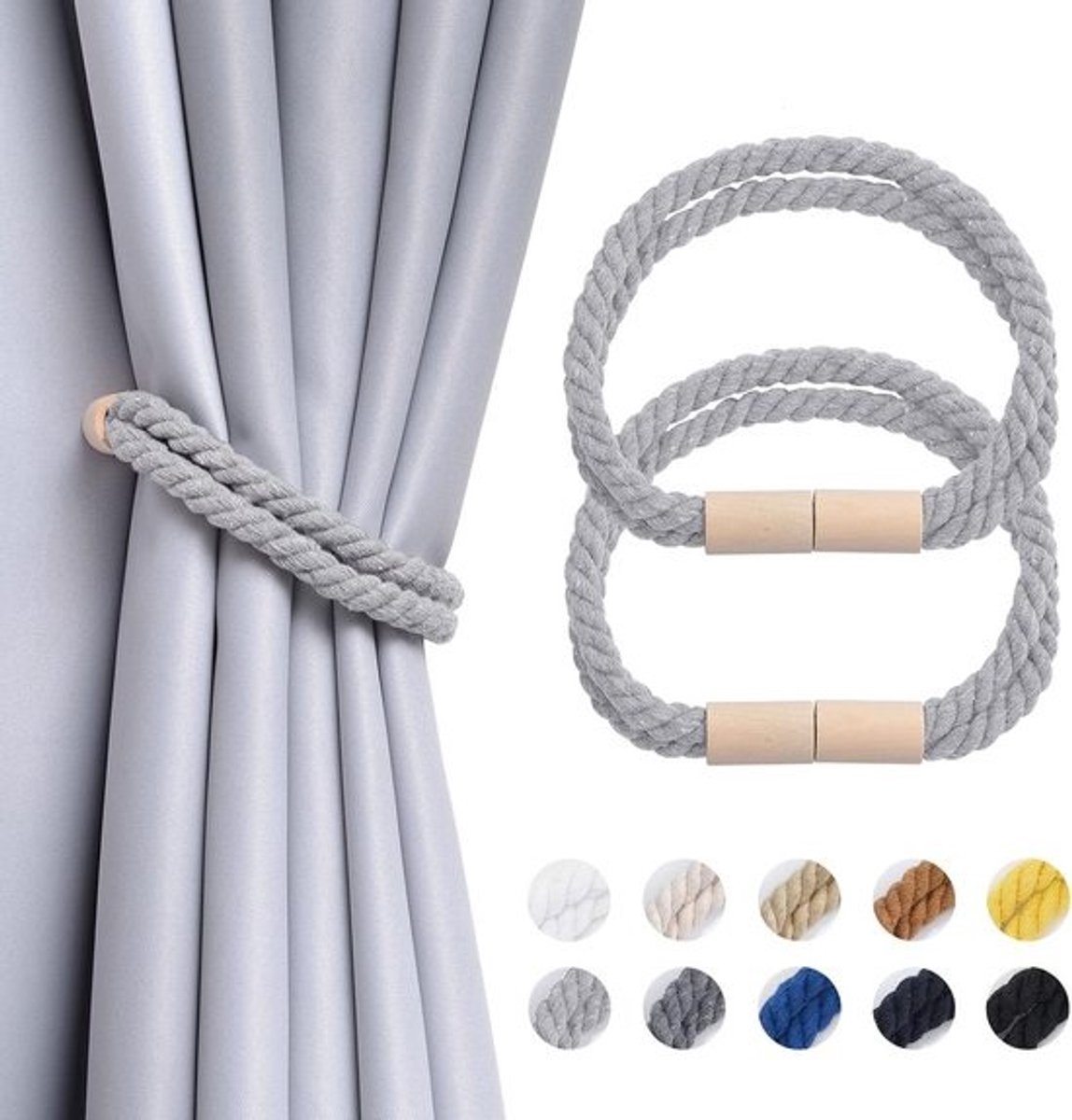2 Stuks Handgemaakte Magnetische Gordijnhouders – Boho Touw Gordijnvastzetters voor Thuis & Kantoor