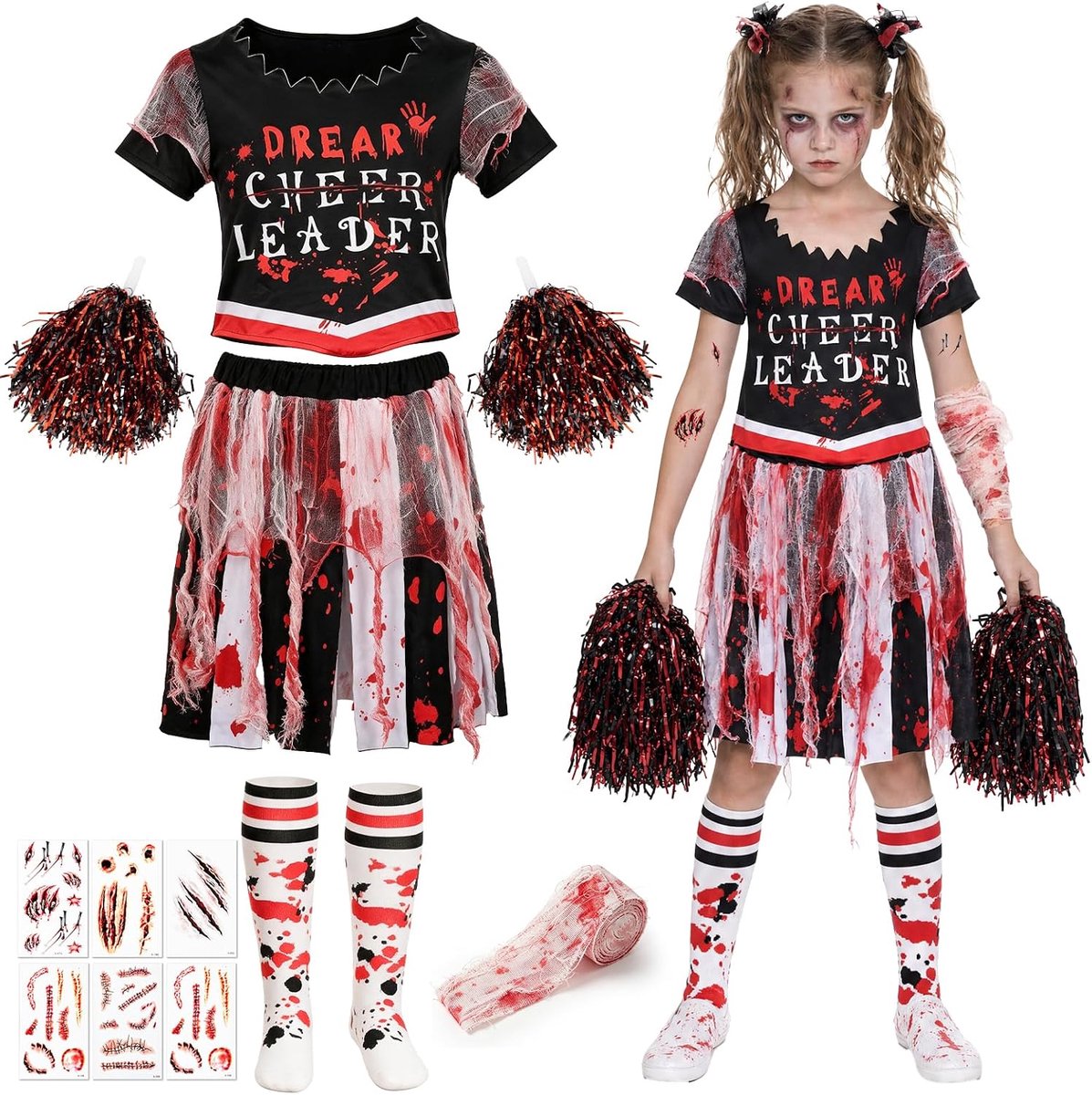 Cheerleader Kostuum Meisjes, Halloween Verkleedkleding voor Kinderen