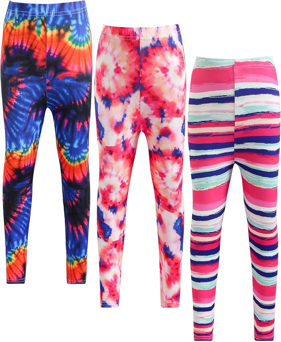 Leggings voor meisjes en kinderen, bedrukte sportleggings, elastisch, 3 stuks, stretchbroek, enkellang, comfortabel, ademend, maat 104-158