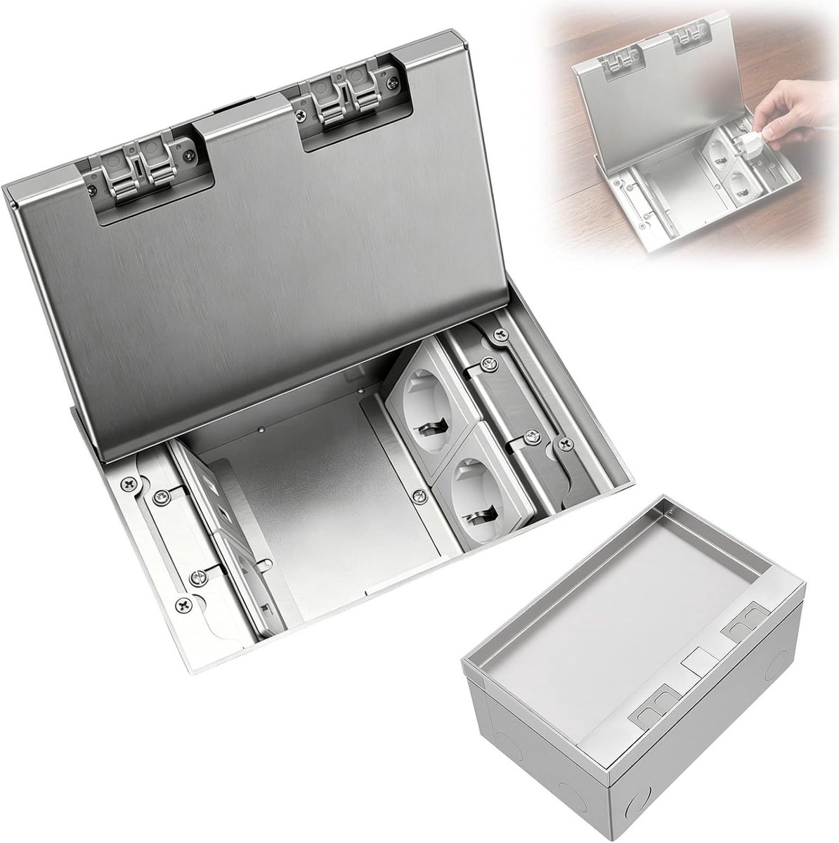 4000 W, 16 A, roestvrij staal, waterdicht, multifunctionele grondtank, inbouwstopcontact met 3 EU-stopcontacten en USB + type C-aansluitingen, vloerstopcontact voor keuken