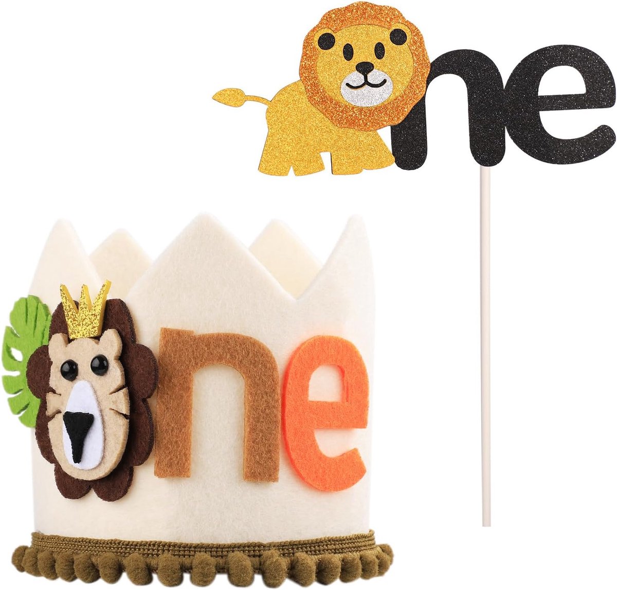 Verjaardagskroon met Leeuw Cake Topper Insert, Verstelbare 1e Verjaardag Hoed Leuke Jungle Verjaardagskroon Dierenleeuw Verjaardagsfeestje Gunsten voor Jongens Meisjes
