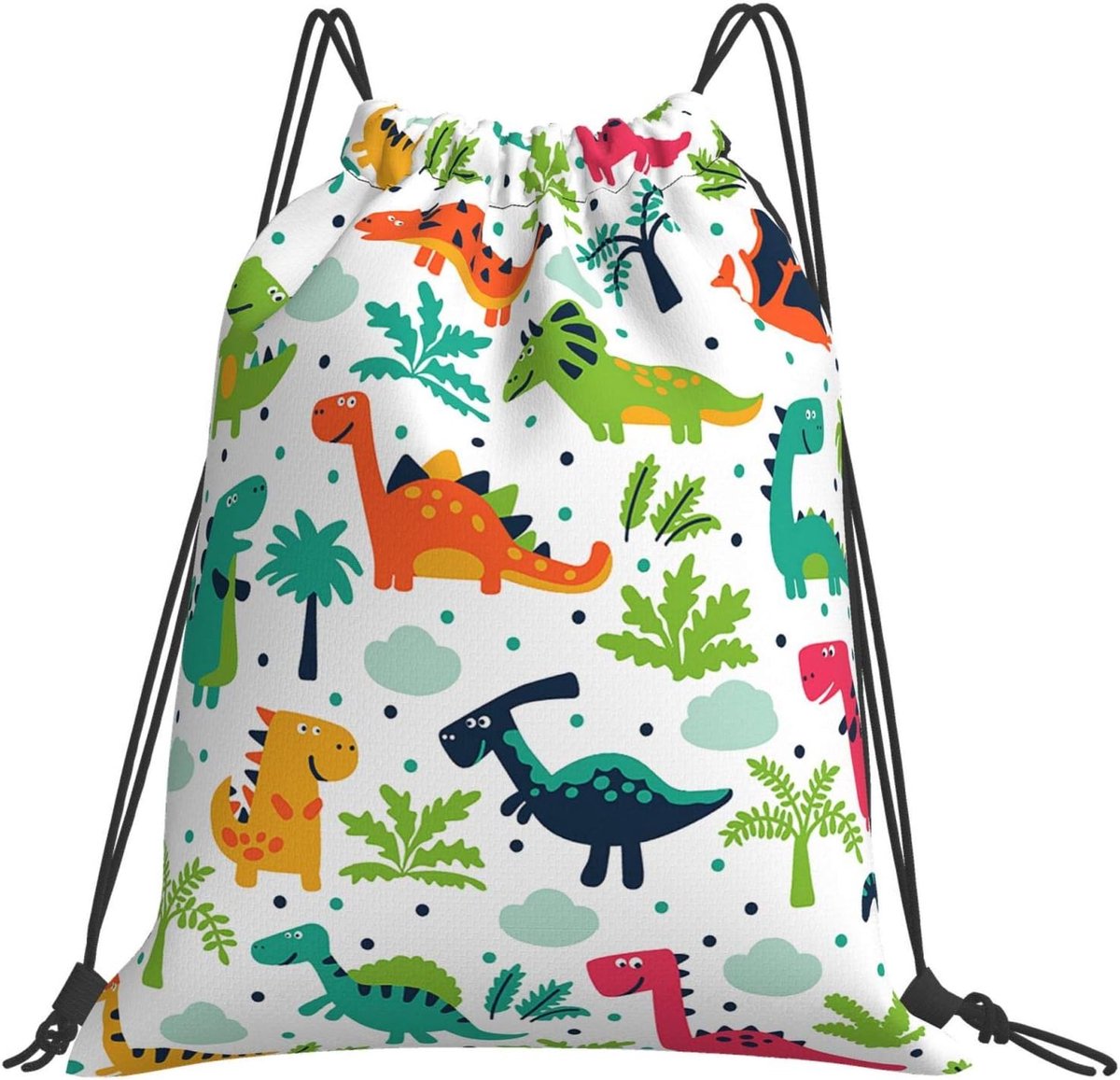 Dinosaurus Trekkoord Rugzak Trekkoord Rugzak Waterdichte Lichtgewicht String Tas Voor Outdoor Reizen Yoga Gym Zwemmen, Zwart, Eén maat