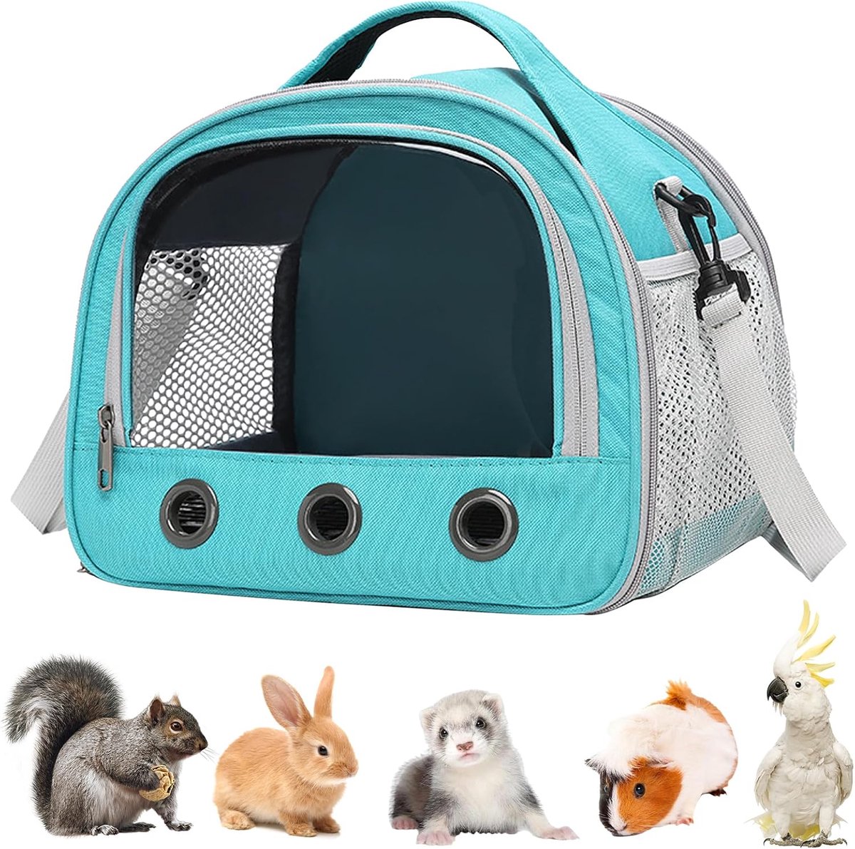 30 x 27 x 21 cm transporttas voor katten, ademend en opvouwbaar, met verstelbare schouderriem, voor konijnen, cavia's, kittens