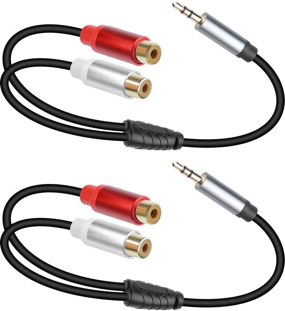 3,5 mm naar 2 RCA stereo-audiokabel, 3,5 mm Aux-male naar 2 RCA-female hoofdtelefoonaansluitingen audio-adapterkabel, 1/8 naar 2RCA hulpstereo Y-splitterkabel voor telefoon, tablet