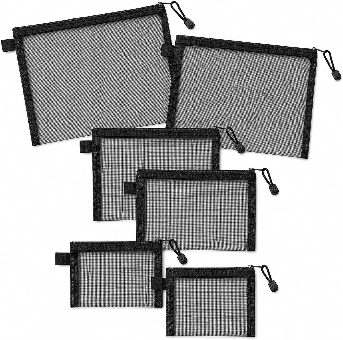 6 stuks mesh zakken met ritssluiting, 3 maten vakken organizer