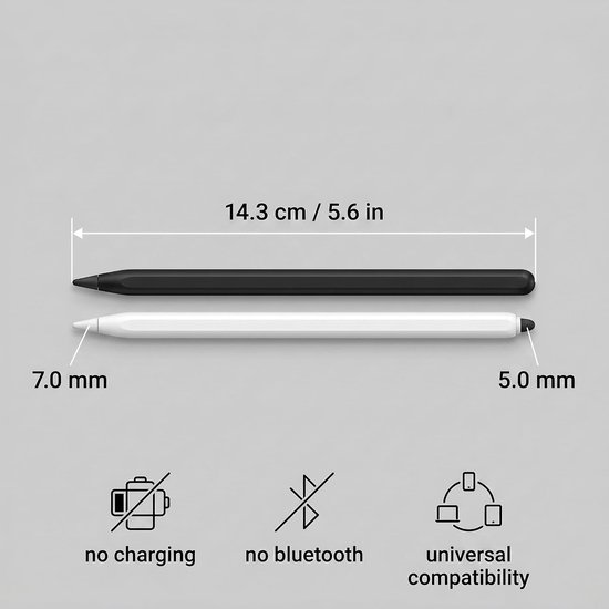 2 stuks stylus voor tablet, universele touchpen van siliconen voor touchscreens, 14,3 cm (zwart + wit) — afbeelding 2