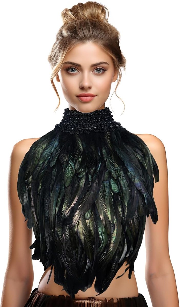 Real Black Feather Cape Sjaal Schouder Wing Choker Kraag