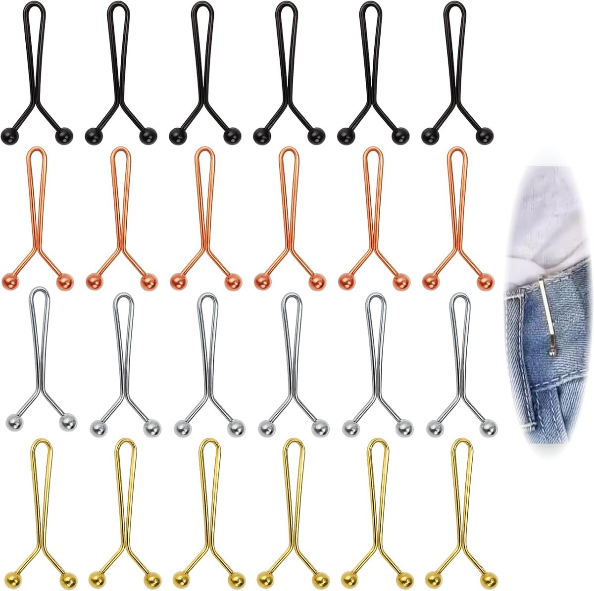 24 stuks verstelbare tailleclips voor broeken, clip om taille strakker te maken, knop zonder naaien voor jeans, broeken en rokken, herbruikbare gesp in 4 kleuren