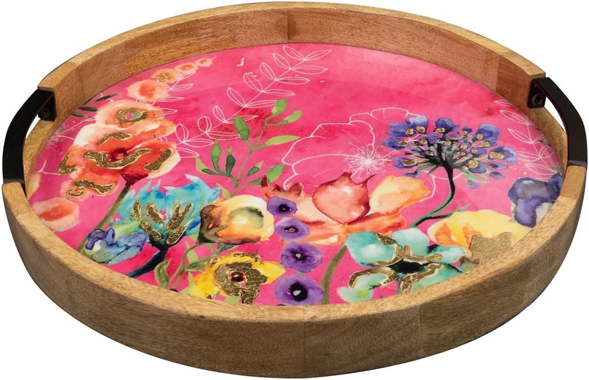 Dienblad Fiesta fuchsia - 35x4 - Metaal & Epoxy - Exclusieve homeware voor binnenshuis - Handgemaakt - Unieke print - Ontworpen door Lammie