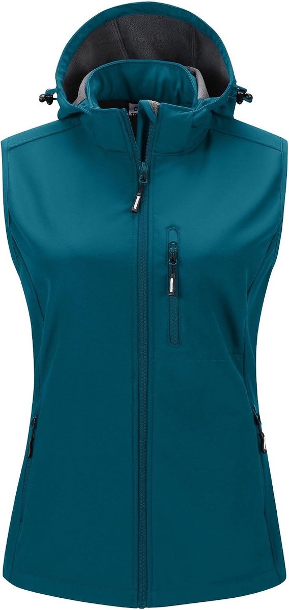 Ventures Softshellvest voor dames, met capuchon, lichte fleece gevoerde mouwloze jas, waterdicht, winddicht, vest met ritszakken