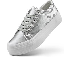 Sharllen Vrouwen Platform Trainers Dames Chunky Mode Sneakers PU Leder Laag Top Lace Up Casual Schoenen Tennis Schoenen