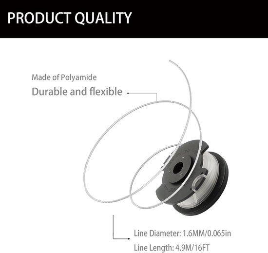 Spoelen & Caps Voor Einhell, 1.6mm x 4.9m Onkruid Eater Lijnen voor Einhell string trimmer GE-CT 18/28 Li en GE-CT 18/28 Li TC (12 Spoelen + 2 Caps) — afbeelding 4