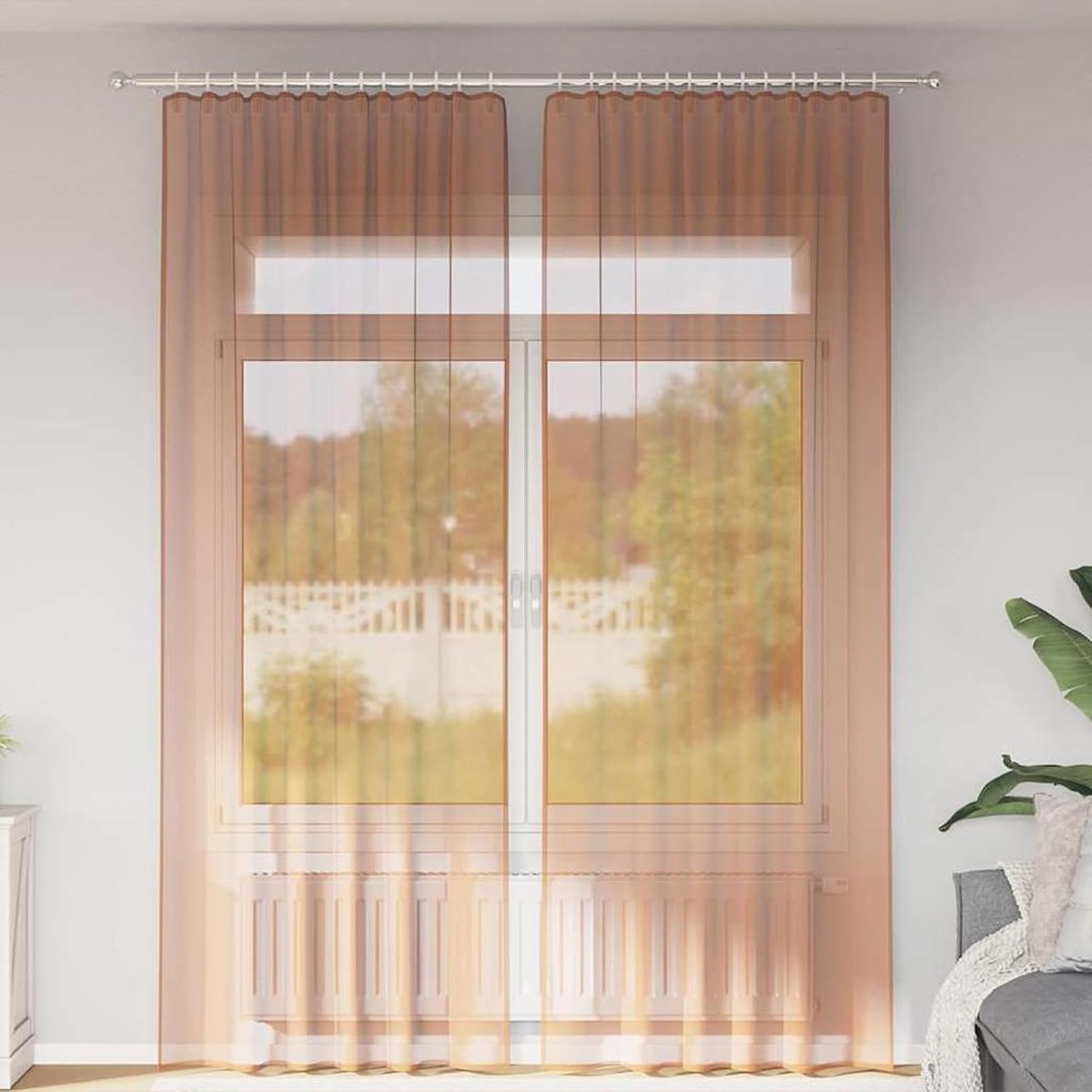 Voile gordijnen met stangzakken 2 stuks. Terracotta privacy zonwering voor ramen deuren slaapkamer woonkamer