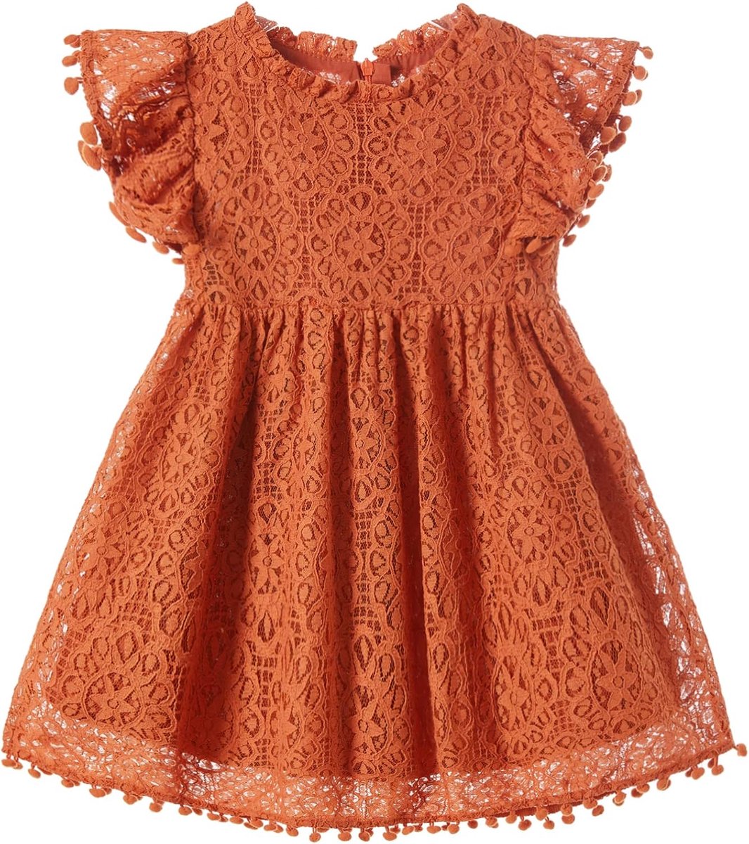 prinsessenjurk voor kleine kinderen, vintage, pompon, platte mouwen, feestjurk
