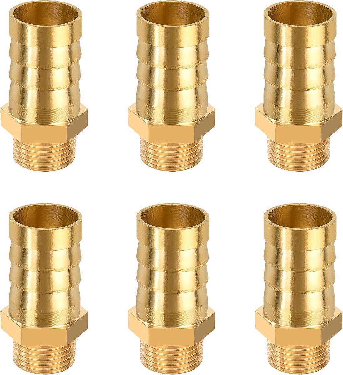 6 stuks buisfitting van messing, 14 mm x G1/4 mannelijke aansluiting, slangadapter voor lucht, water, brandstof, pneumatische slang, goud