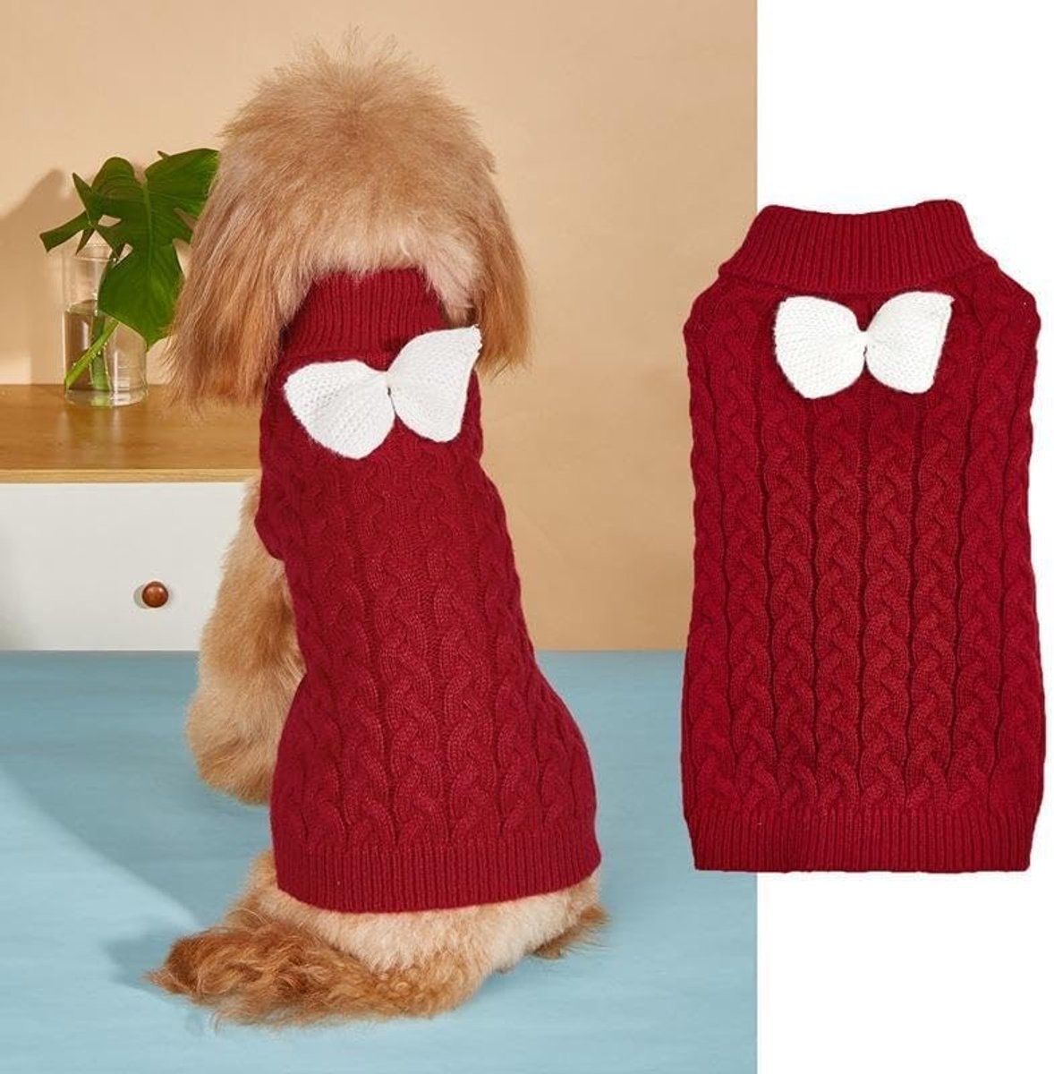 strik, gebreide hondentrui, warme hondenwinterkleding, gebreide gehaakte hondenjas, kerstkostuum voor kleine, middelgrote en grote honden en katten (rood, S)
