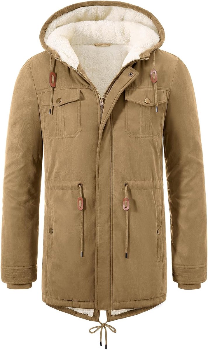 Parka voor heren, warme winterjas met capuchon, gevoerde winterjas, teddyvoering, jas, jas voor mannen, thermische winterparka