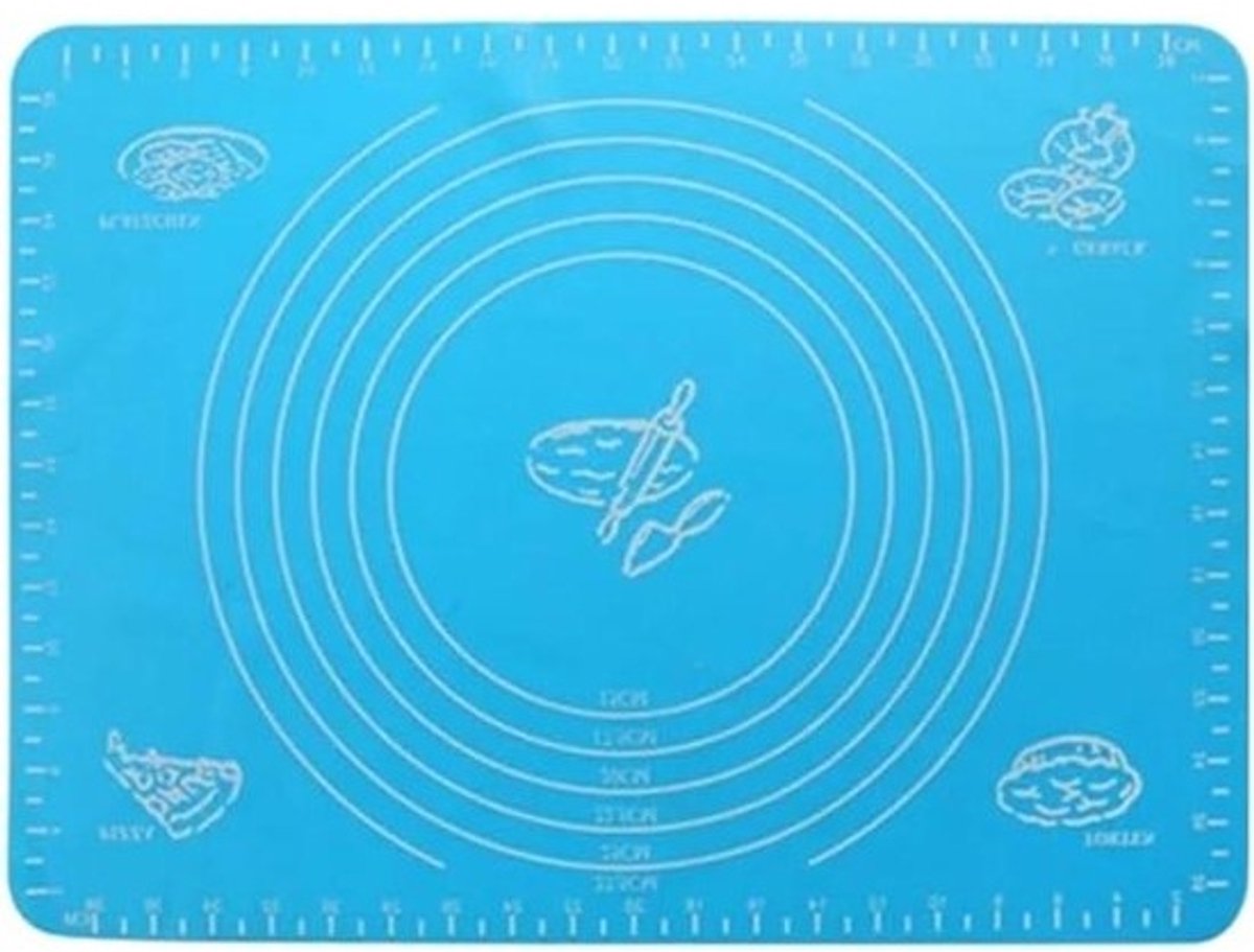 Siliconen bakmat - Deegmat placemat - Deeg kneden - Antiaanbaklaag - 64 x 45 cm - Blauw