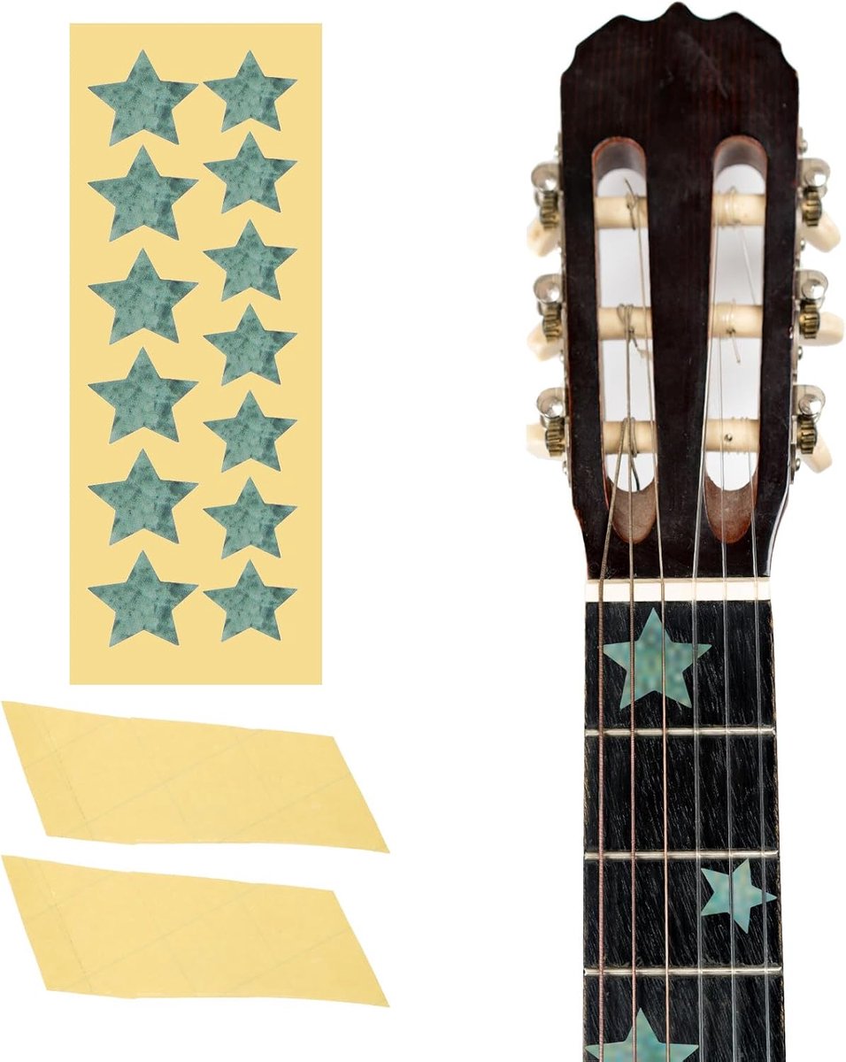 Gitaar-toetssticker, inlegstickers, stickers voor gitaren en sterren, inlegstickers, gitaarstickers voor muziekgitaar, bas, akoestiek, groen (13 stickers)