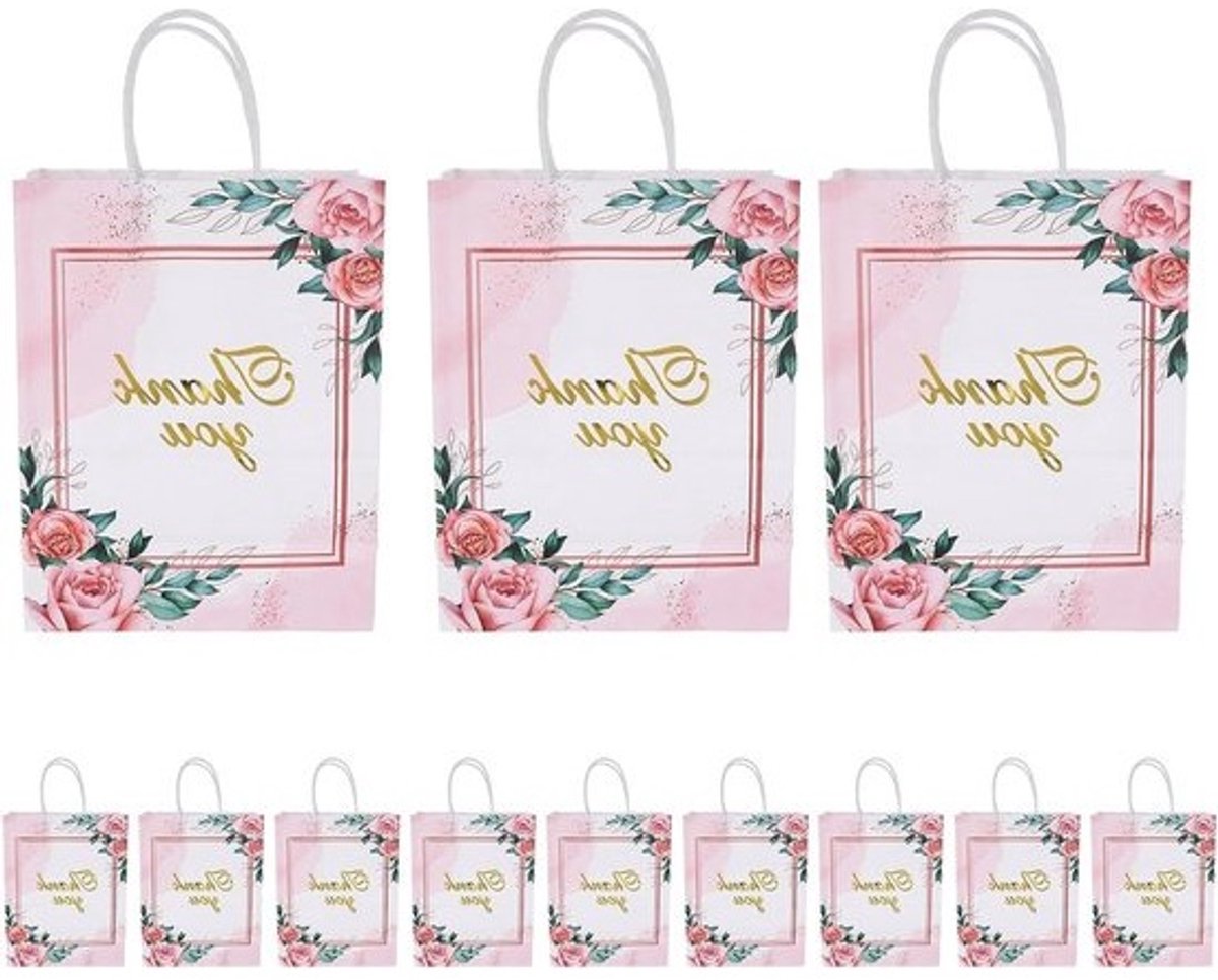 Bloemen Inpakzakken - Papieren Zakjes - Cadeaus Presenteren - Prachtige Bloemenprints - 27x21x11 cm - Diverse Kleuren