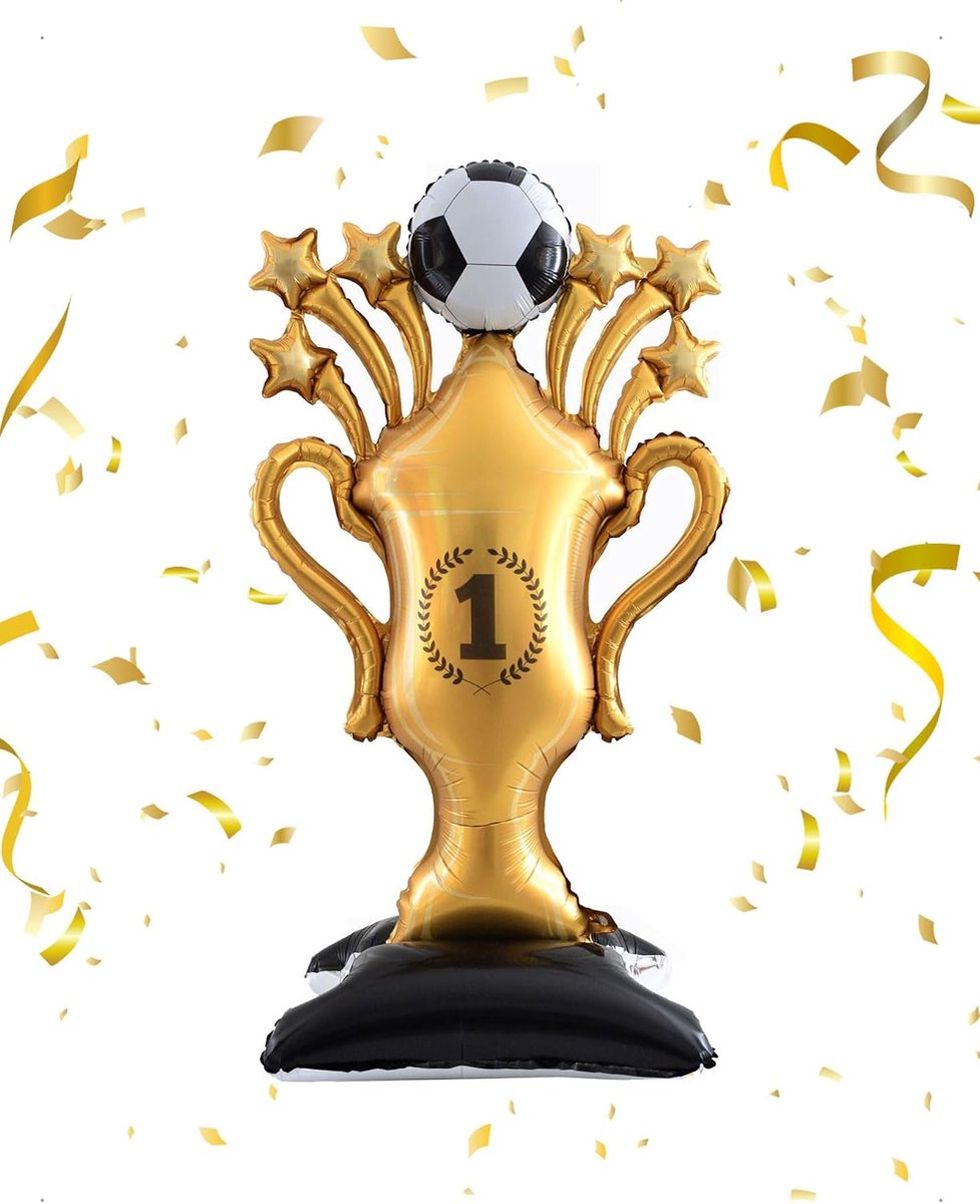 Ballon in de Vorm van een Voetbaltrofee van Aluminium, Goudkleurig Opblaasbare Kampioenstrofee Decoratie, Ballondecoratie met Voetbalthema, Verjaardagsdecoratie Voetbal, 150 x 82 cm